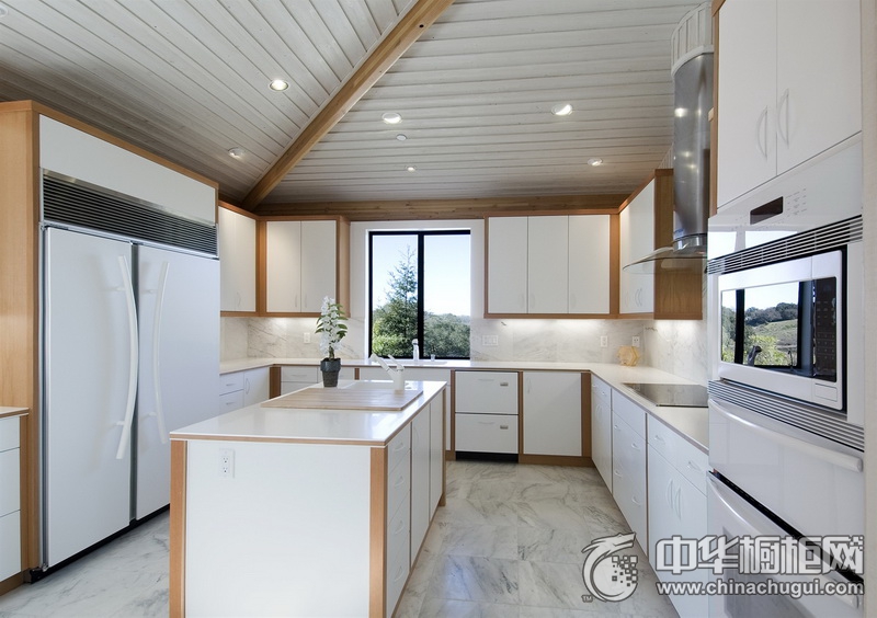 宜家簡(jiǎn)約風(fēng)格開(kāi)放式廚房島型櫥柜效果圖    白色實(shí)木櫥柜圖片_1